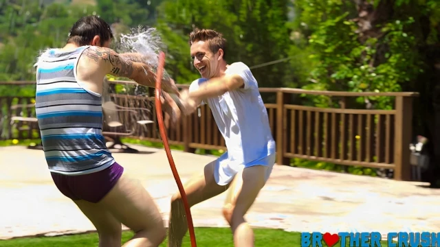 Stepbrothers Wolfie Blue And Bar Addison Fuck In The Backyard