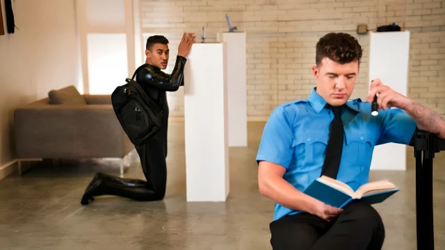 Officer JJ Knight Fucks Catsuit Burglar Mateo Fernandez